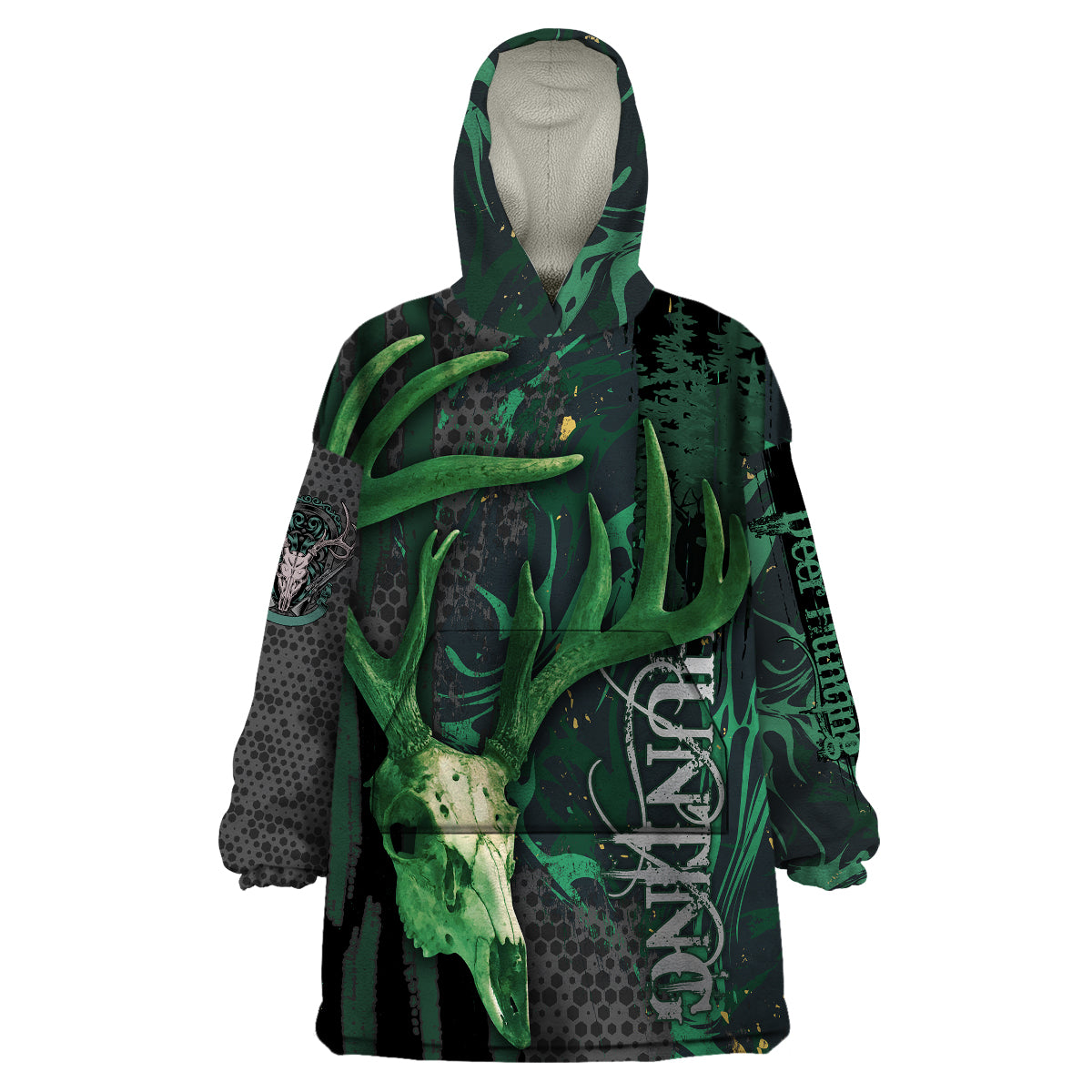 Deer Hunting Green Grunge Pattern Wearable Blanket Hoodie - Wonder Print Shop