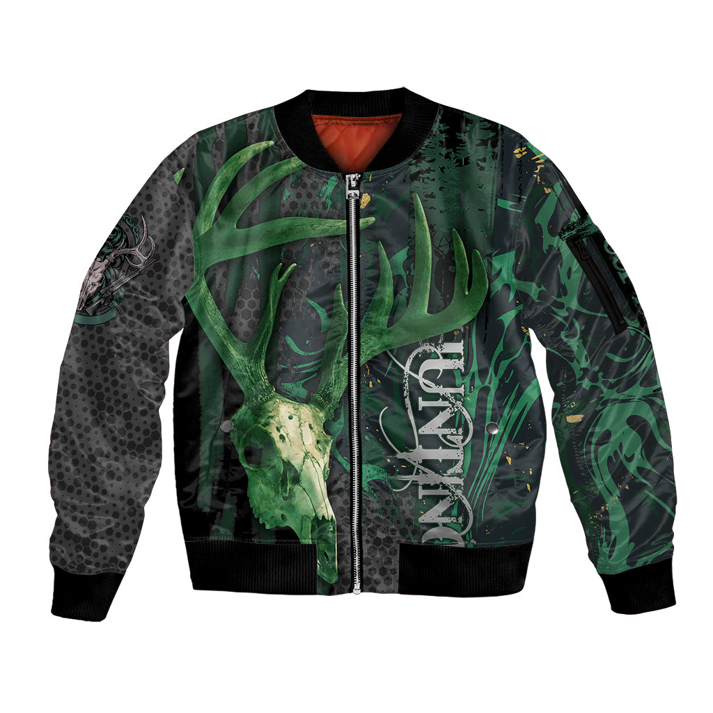 Deer Hunting Green Grunge Pattern Sleeve Zip Bomber Jacket - Wonder Print Shop