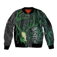 Deer Hunting Green Grunge Pattern Sleeve Zip Bomber Jacket - Wonder Print Shop