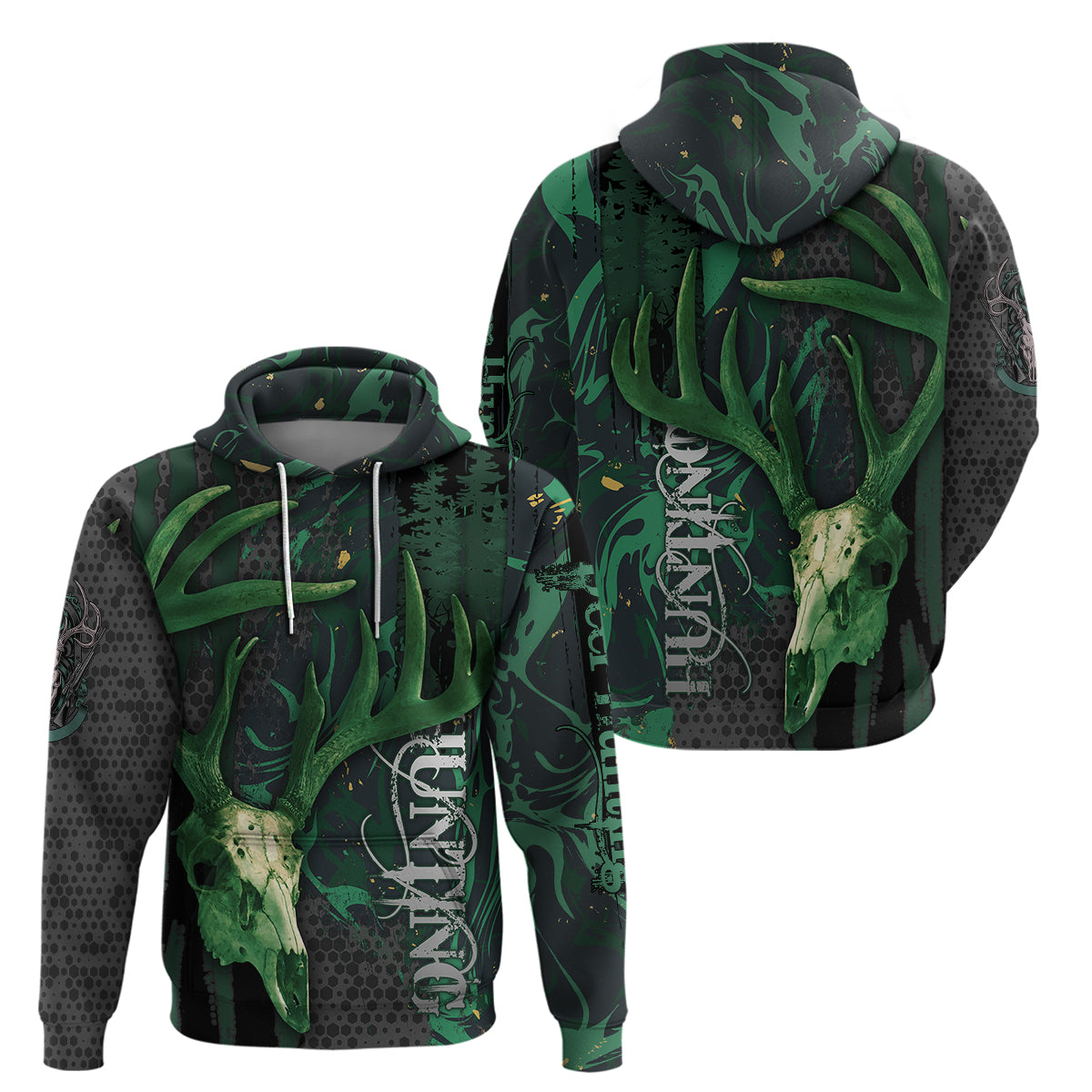 Deer Hunting Green Grunge Pattern Hoodie - Wonder Print Shop