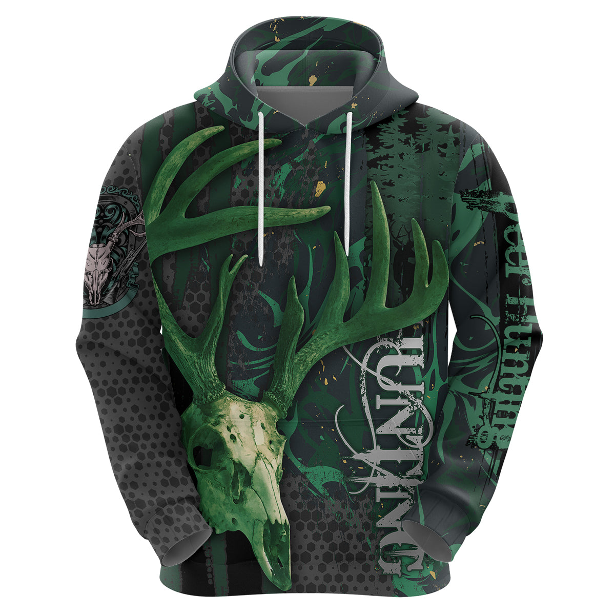 Deer Hunting Green Grunge Pattern Hoodie - Wonder Print Shop