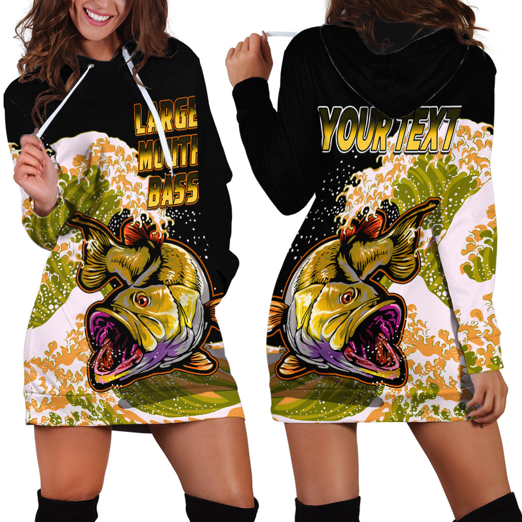 (Custom Personalised) Bass Fishing Yellow Hoodie Dress - Wonder Print Shop