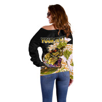 (Custom Personalised) Bass Fishing Yellow Off Shoulder Sweater - Wonder Print Shop