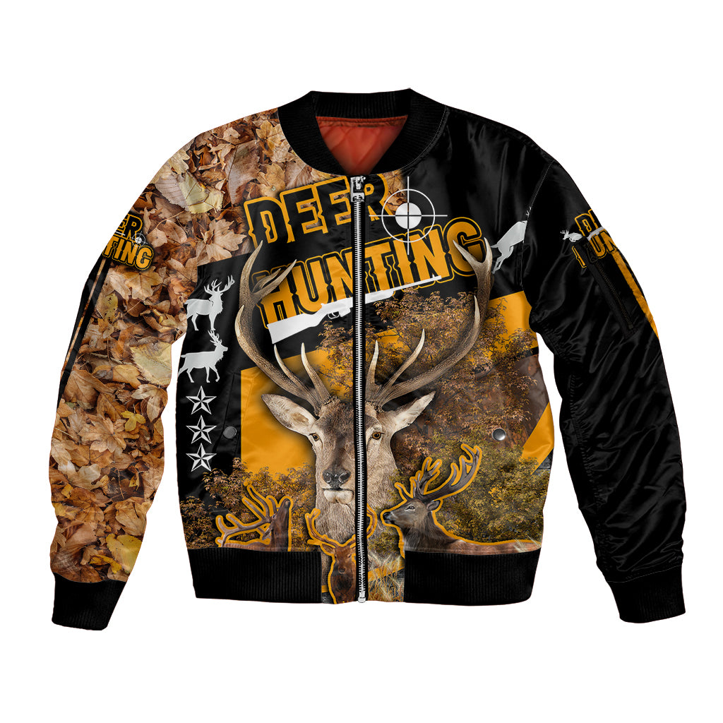 Deer Hunting Fall Of The Leaf Pattern Sleeve Zip Bomber Jacket - Wonder Print Shop