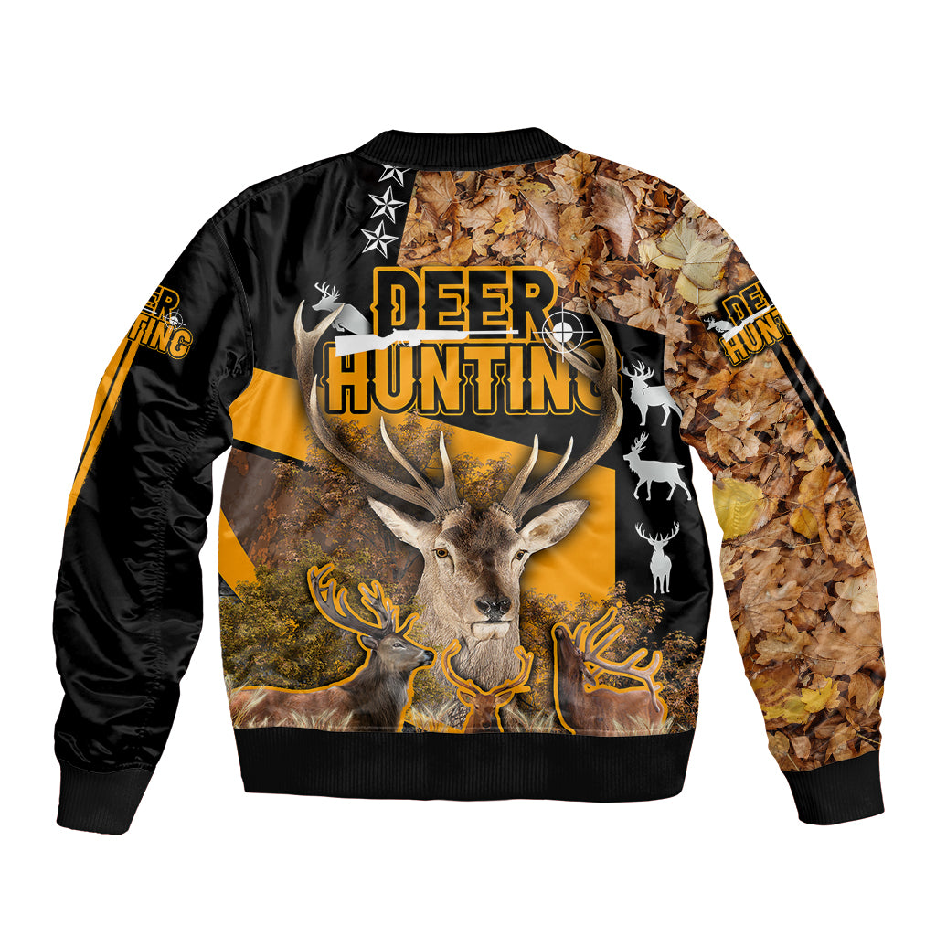 Deer Hunting Fall Of The Leaf Pattern Sleeve Zip Bomber Jacket - Wonder Print Shop
