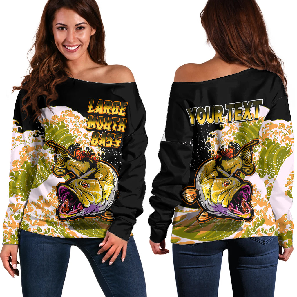 (Custom Personalised) Bass Fishing Yellow Off Shoulder Sweater - Wonder Print Shop