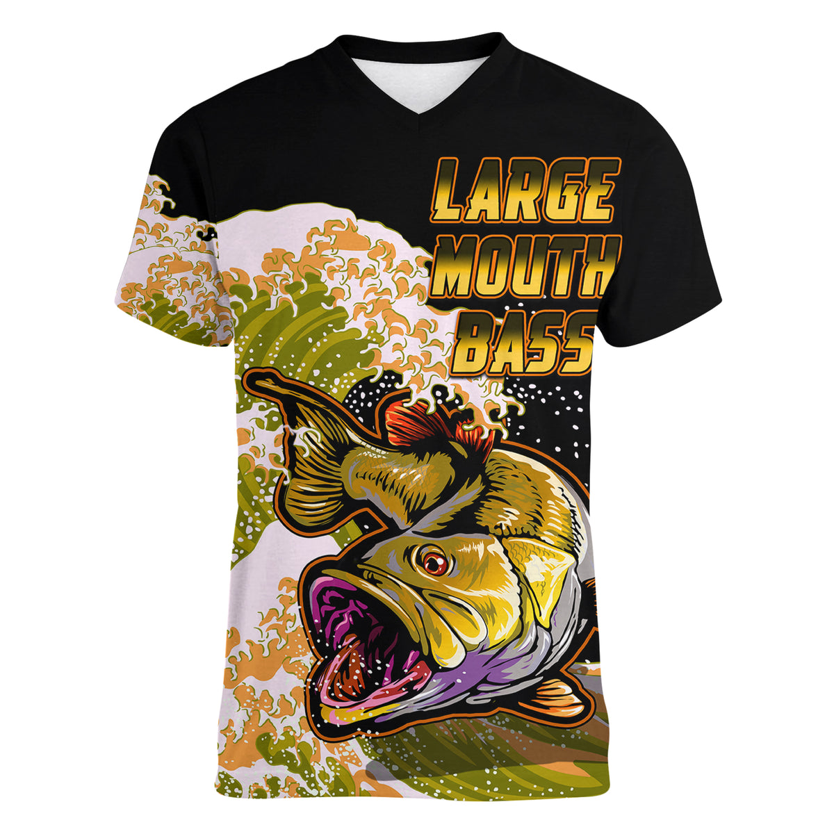 (Custom Personalised) Bass Fishing Yellow Women V Neck T Shirt - Wonder Print Shop