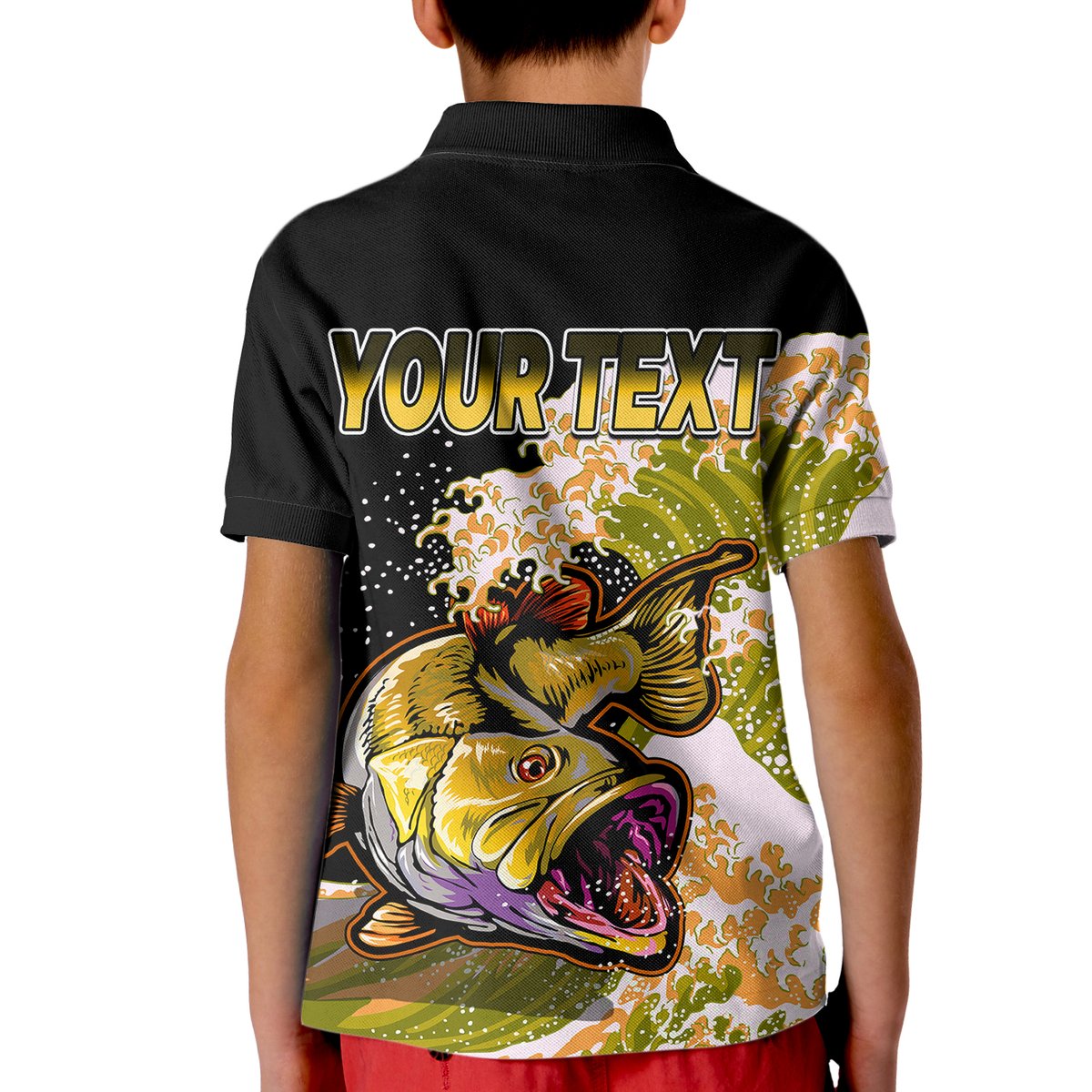 Custom Bass Fishing Yellow Polo Shirt for Kid - Wonder Print Shop