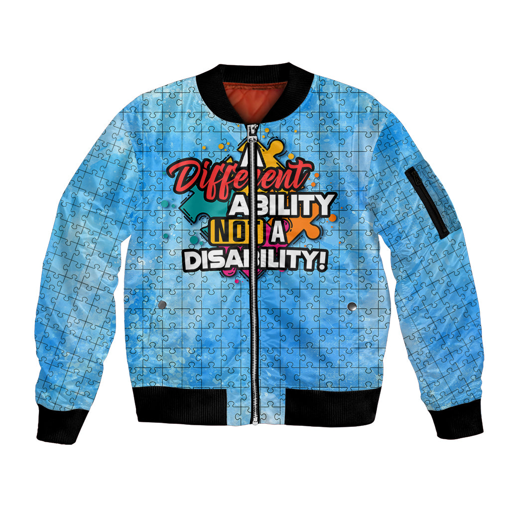 Autism Acceptance Month - A Different Ability Not A Disability Sleeve Zip Bomber Jacket TS07 - Wonder Print Shop