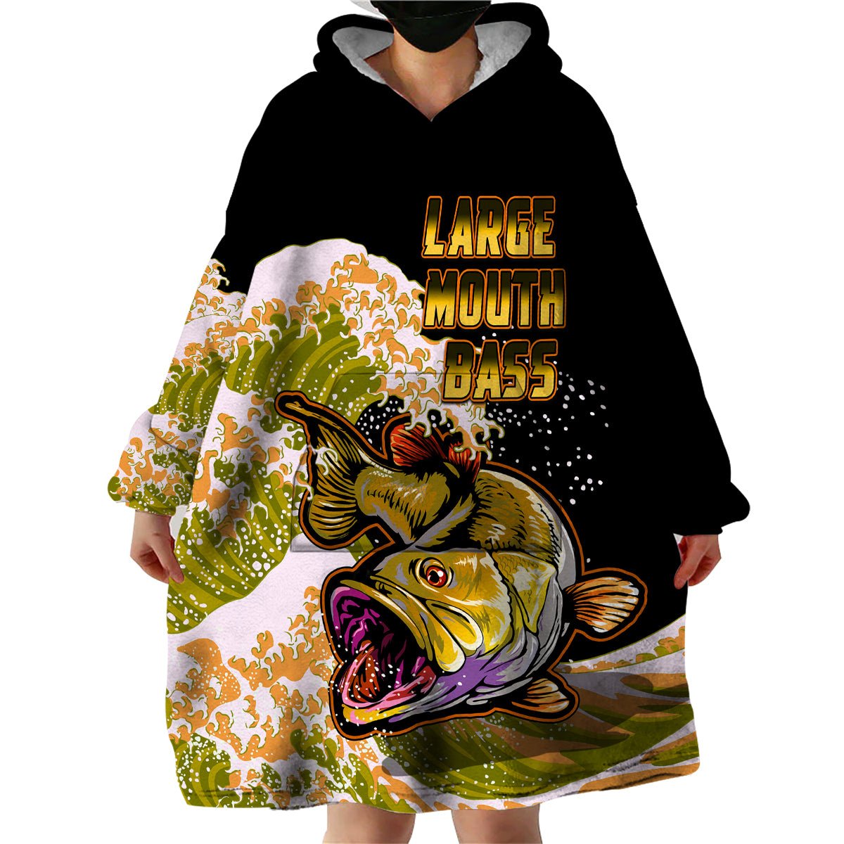 (Custom Personalised) Bass Fishing Yellow Wearable Blanket Hoodie - Wonder Print Shop
