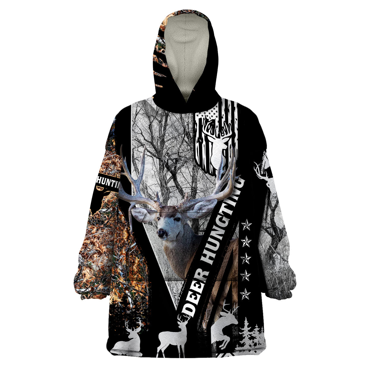 Deer Hunting Deciduous Forest Pattern Wearable Blanket Hoodie - Wonder Print Shop
