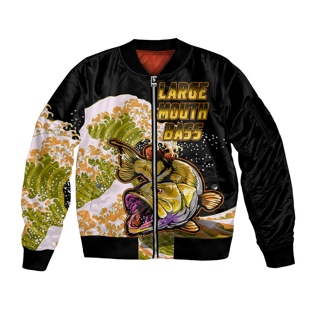 (Custom Personalised) Bass Fishing Yellow Sleeve Zip Bomber Jacket - Wonder Print Shop