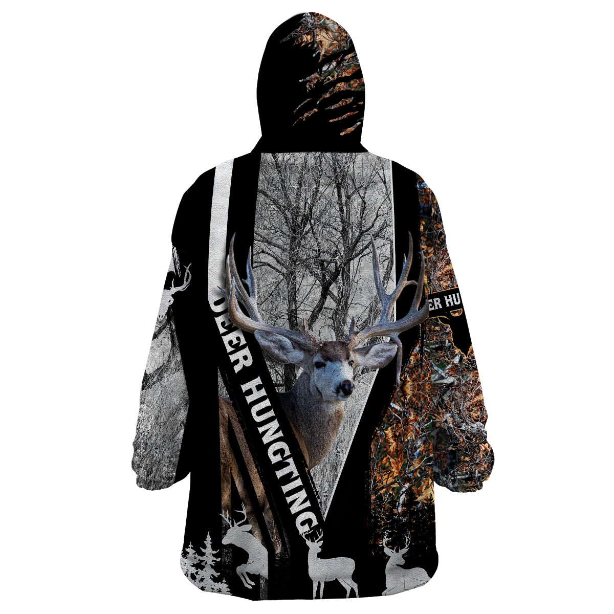 Deer Hunting Deciduous Forest Pattern Wearable Blanket Hoodie - Wonder Print Shop