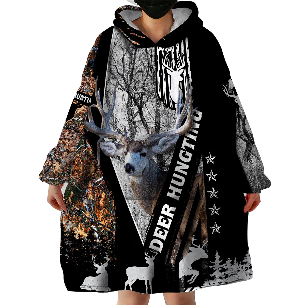 Deer Hunting Deciduous Forest Pattern Wearable Blanket Hoodie - Wonder Print Shop