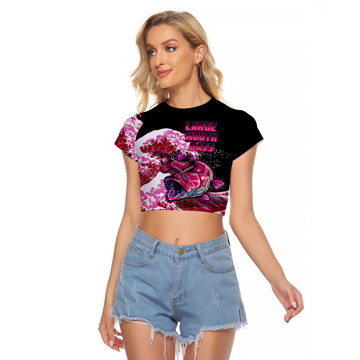 (Custom Personalised) Bass Fishing Red Raglan Cropped T Shirt - Wonder Print Shop