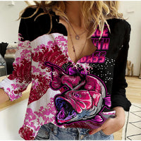 (Custom Personalised) Bass Fishing Red Women Casual Shirt - Wonder Print Shop