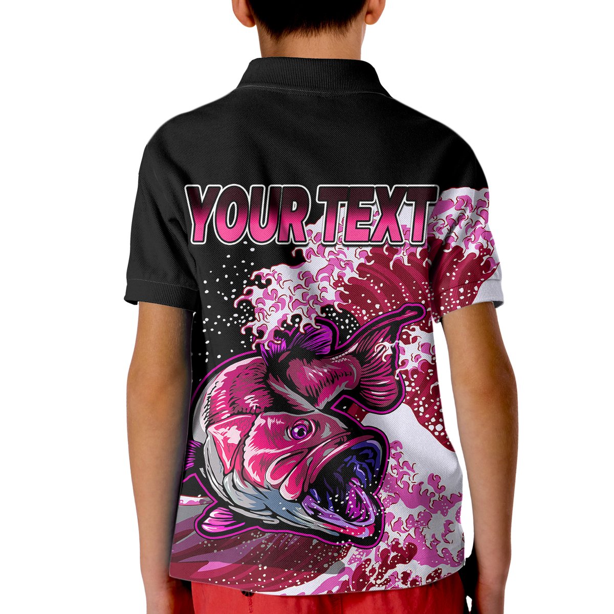 Custom Bass Fishing Polo Shirt Red for Kid - Wonder Print Shop