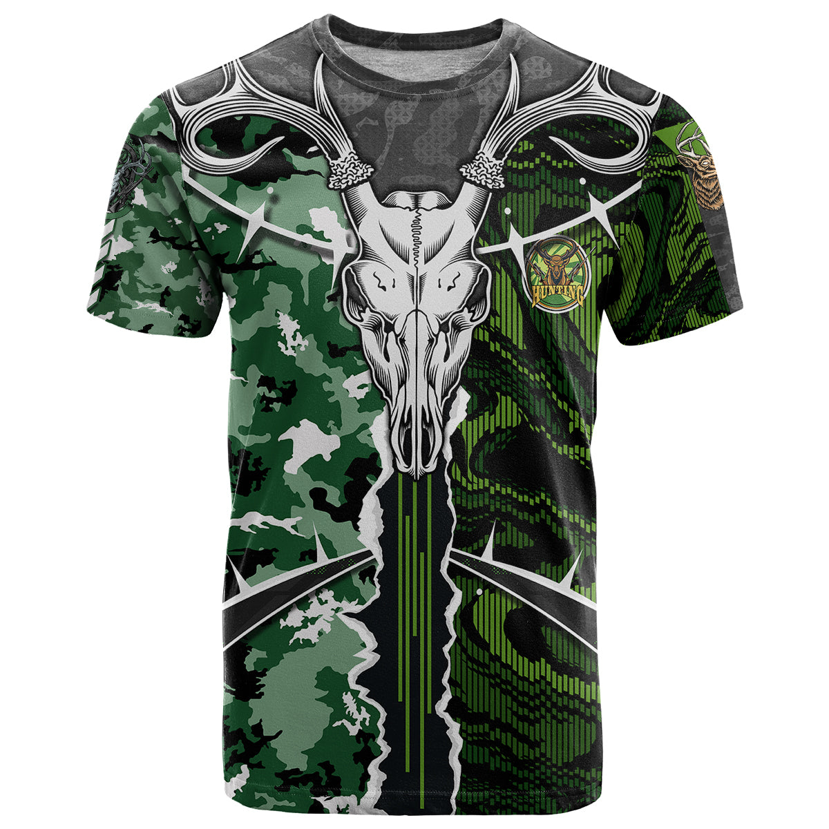 Deer Hunting Green Abstract Pattern T Shirt - Wonder Print Shop