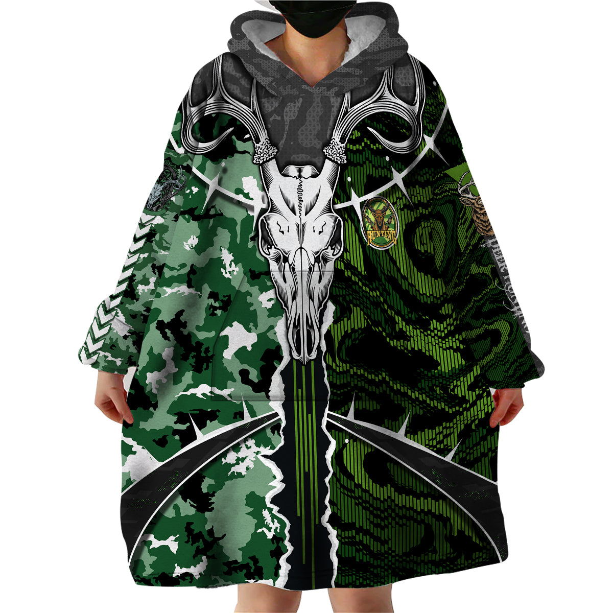 Deer Hunting Green Abstract Pattern Wearable Blanket Hoodie - Wonder Print Shop