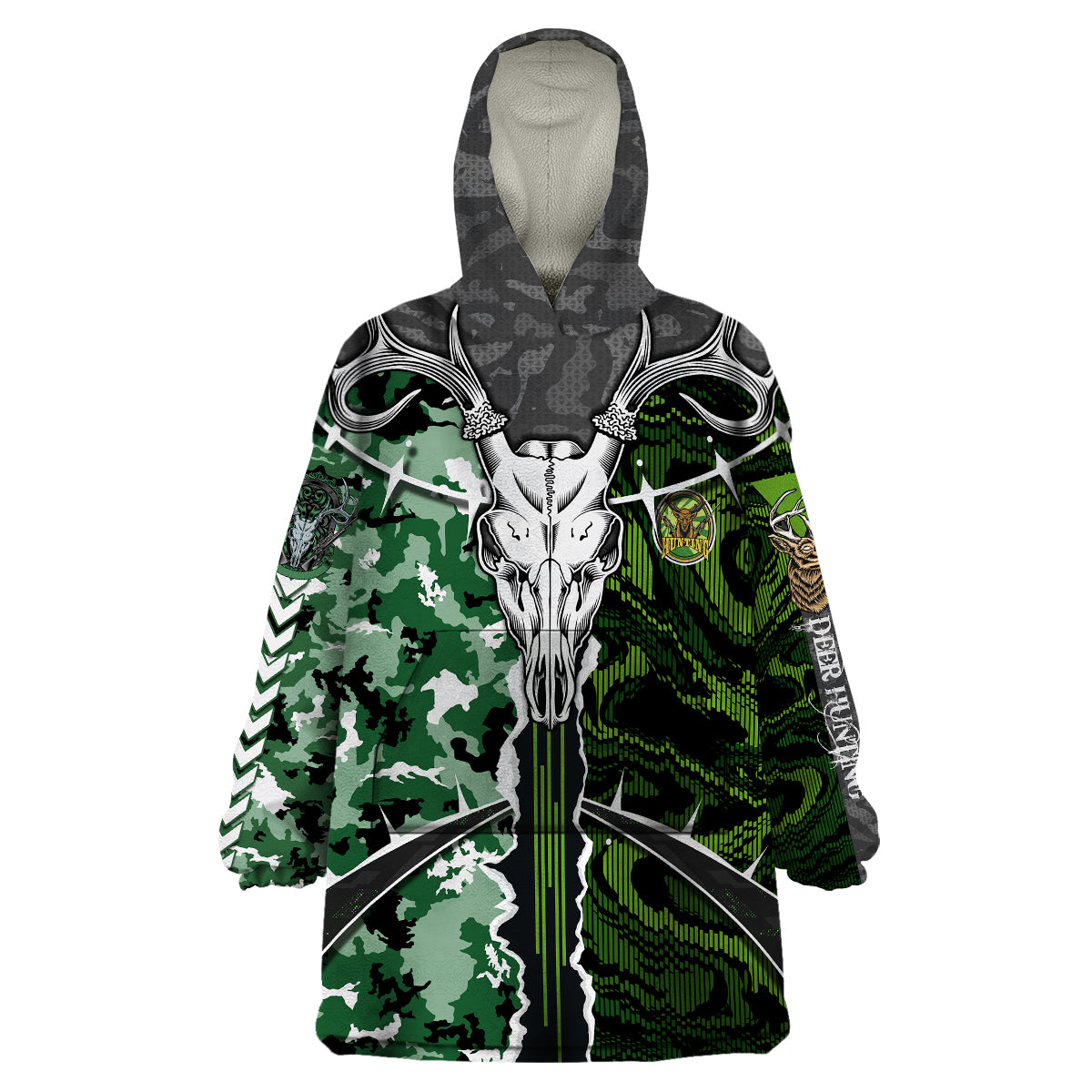 Deer Hunting Green Abstract Pattern Wearable Blanket Hoodie - Wonder Print Shop