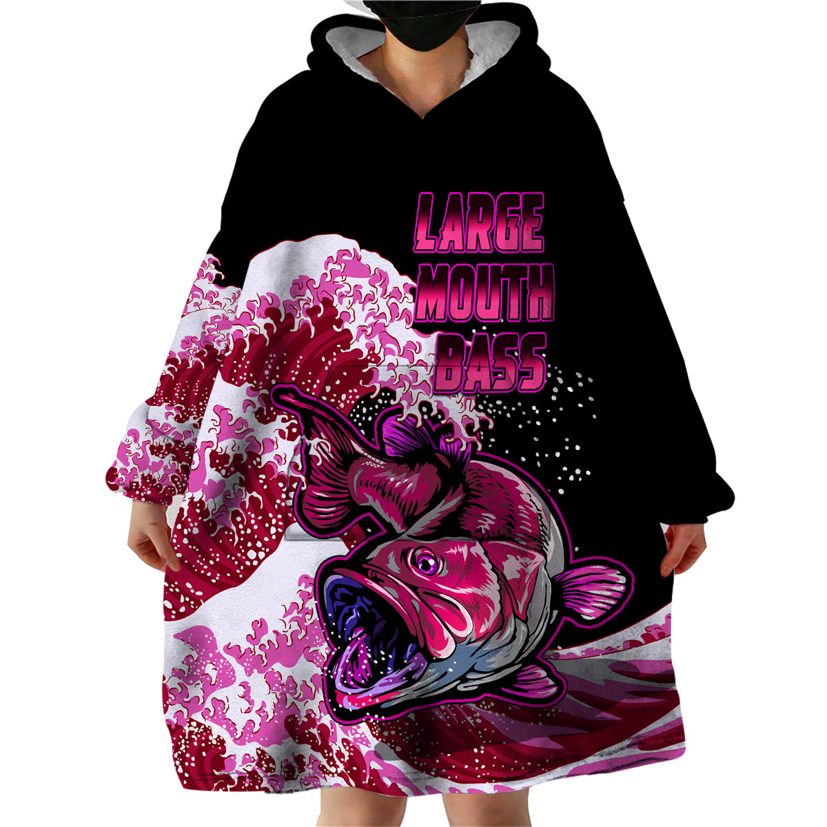 (Custom Personalised) Bass Fishing Red Wearable Blanket Hoodie - Wonder Print Shop