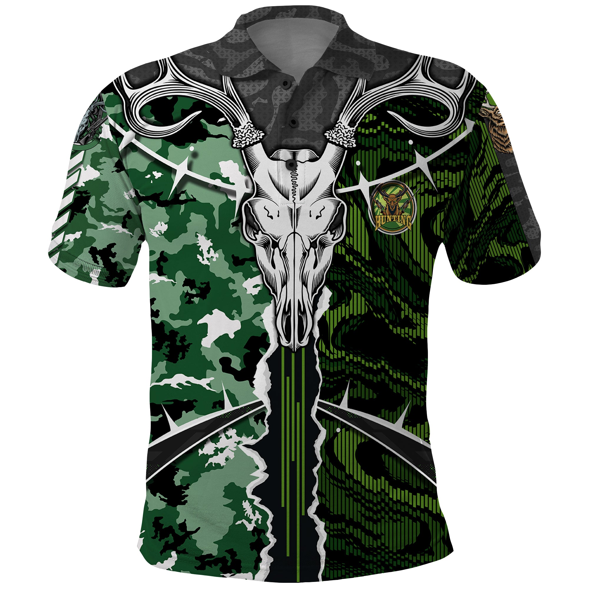 Deer Hunting Green Abstract Pattern Polo Shirt - Wonder Print Shop