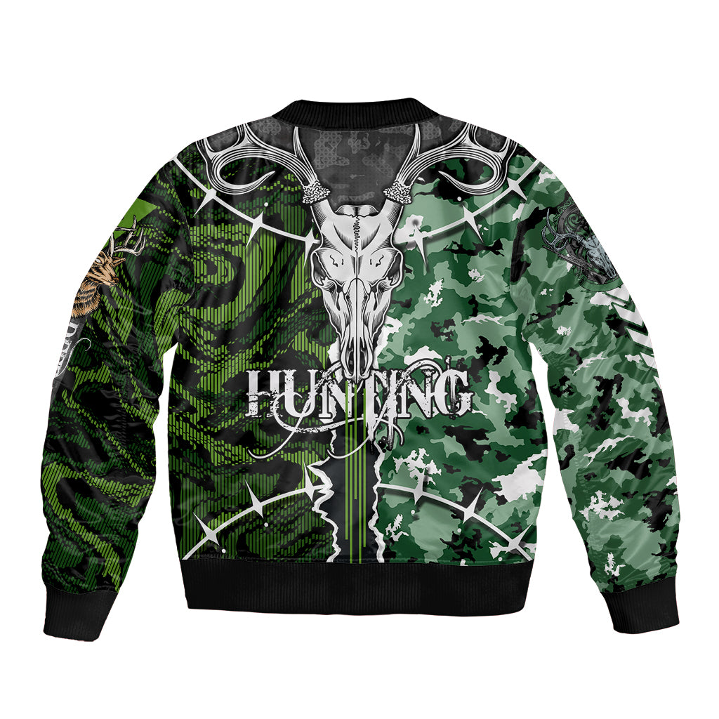Deer Hunting Green Abstract Pattern Sleeve Zip Bomber Jacket - Wonder Print Shop