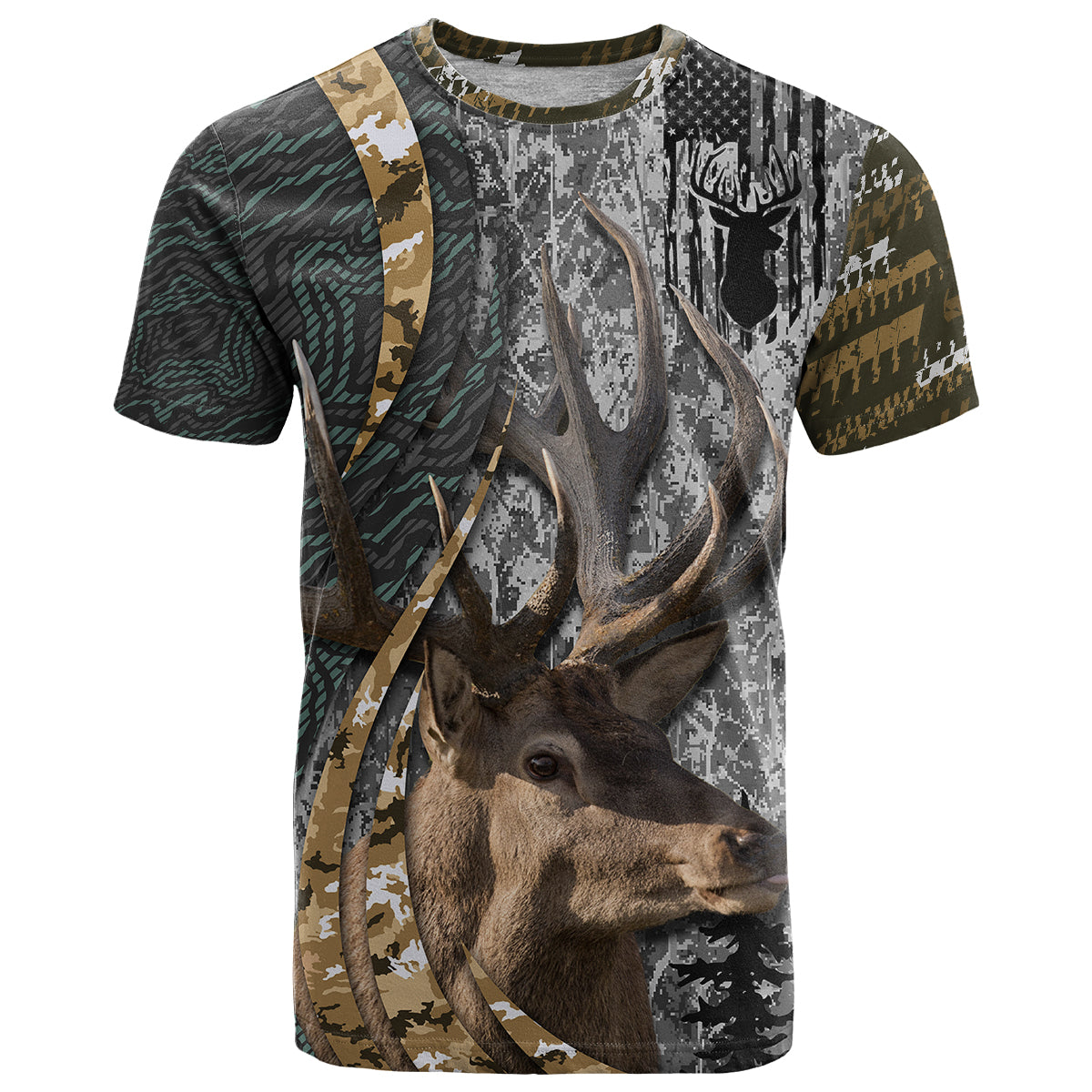 Deer Hunting Abstract Grunge Pattern T Shirt - Wonder Print Shop