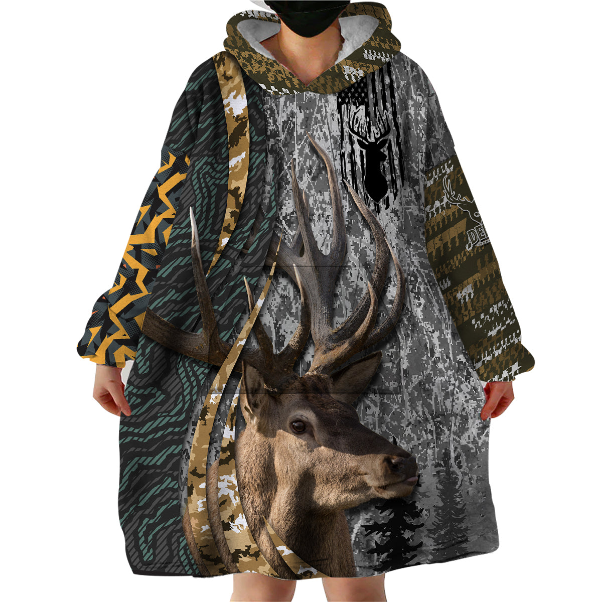 Deer Hunting Abstract Grunge Pattern Wearable Blanket Hoodie - Wonder Print Shop