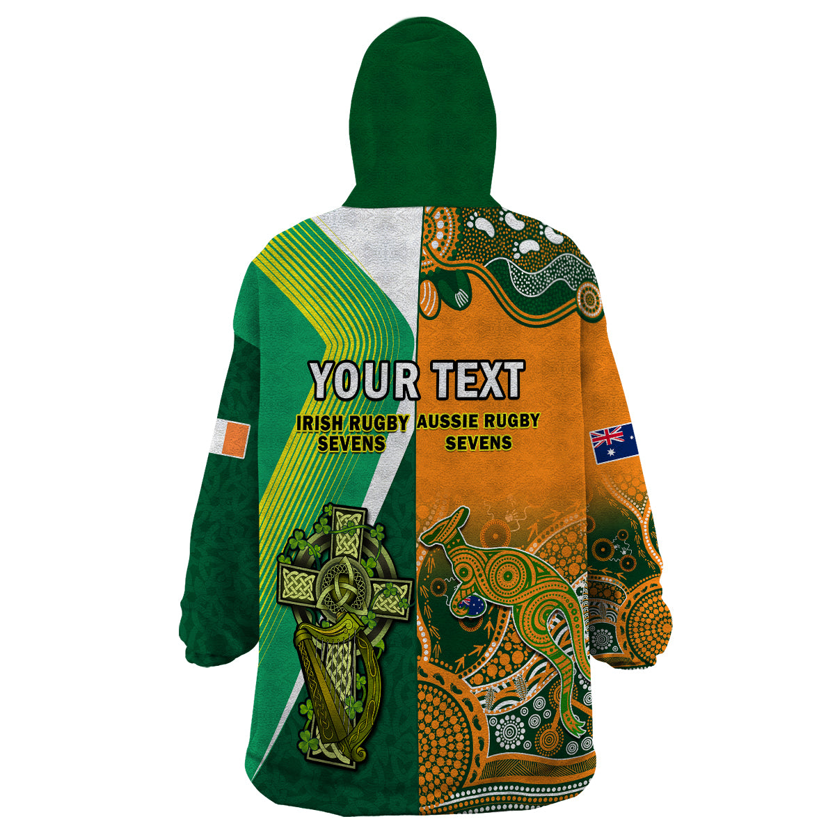 (Custom Personalised) Ireland and Australia Rugby Sevens Irish Sevens Mix Aussie Sevens Wearable Blanket Hoodie - Wonder Print Shop
