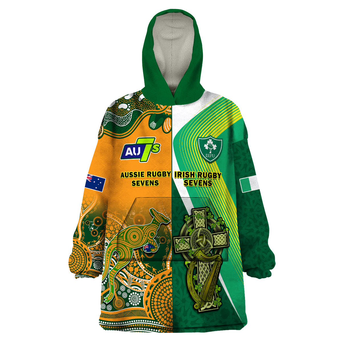 (Custom Personalised) Ireland and Australia Rugby Sevens Irish Sevens Mix Aussie Sevens Wearable Blanket Hoodie - Wonder Print Shop