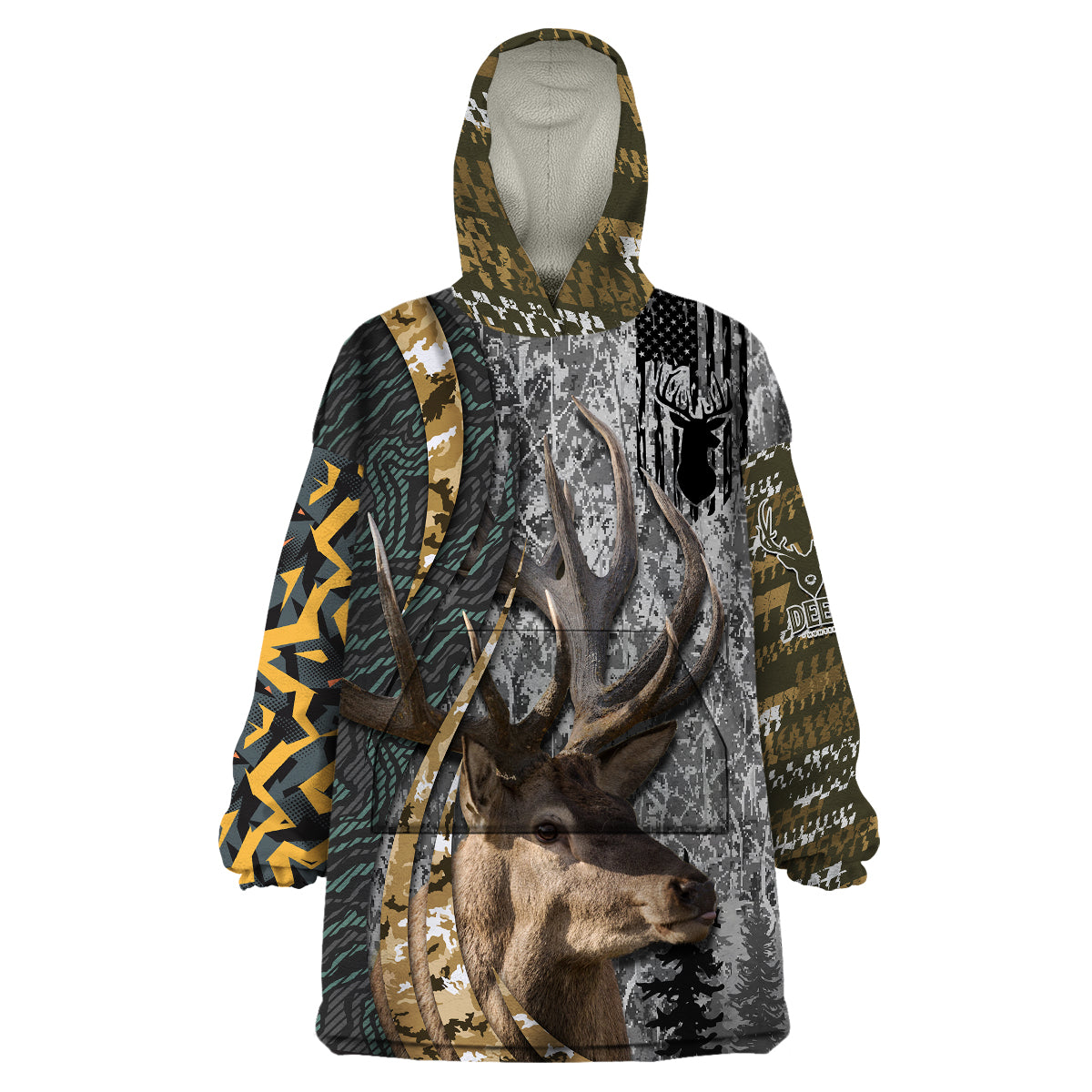 Deer Hunting Abstract Grunge Pattern Wearable Blanket Hoodie - Wonder Print Shop