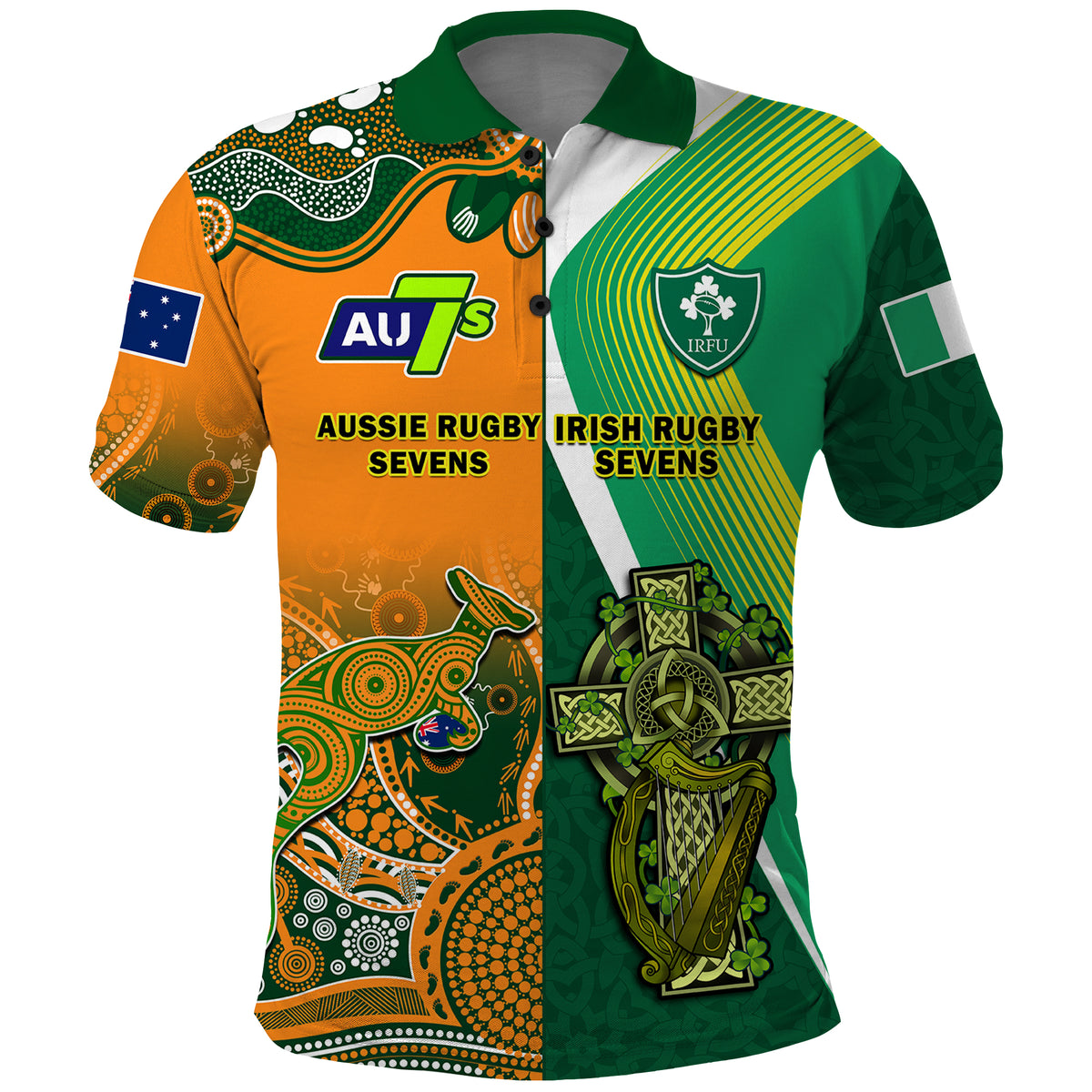 Custom Ireland and Australia Rugby Sevens Irish Sevens Mix Aussie Sevens Polo Shirt - Wonder Print Shop