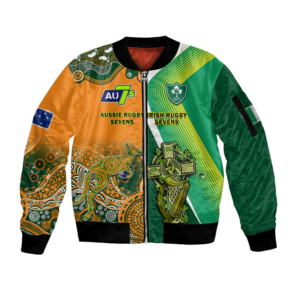 (Custom Personalised) Ireland and Australia Rugby Sevens Irish Sevens Mix Aussie Sevens Sleeve Zip Bomber Jacket - Wonder Print Shop