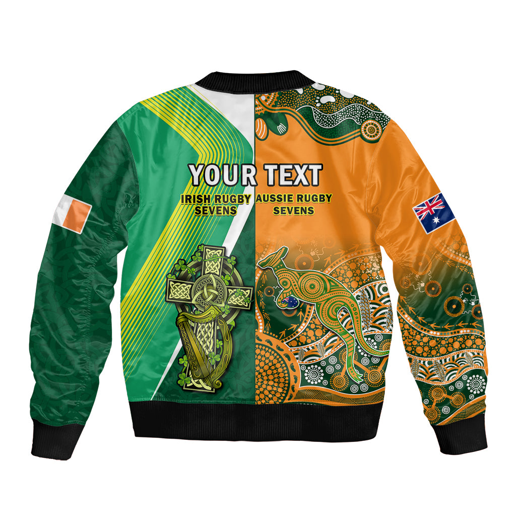 (Custom Personalised) Ireland and Australia Rugby Sevens Irish Sevens Mix Aussie Sevens Sleeve Zip Bomber Jacket - Wonder Print Shop