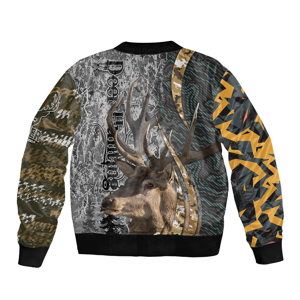 Deer Hunting Abstract Grunge Pattern Sleeve Zip Bomber Jacket - Wonder Print Shop