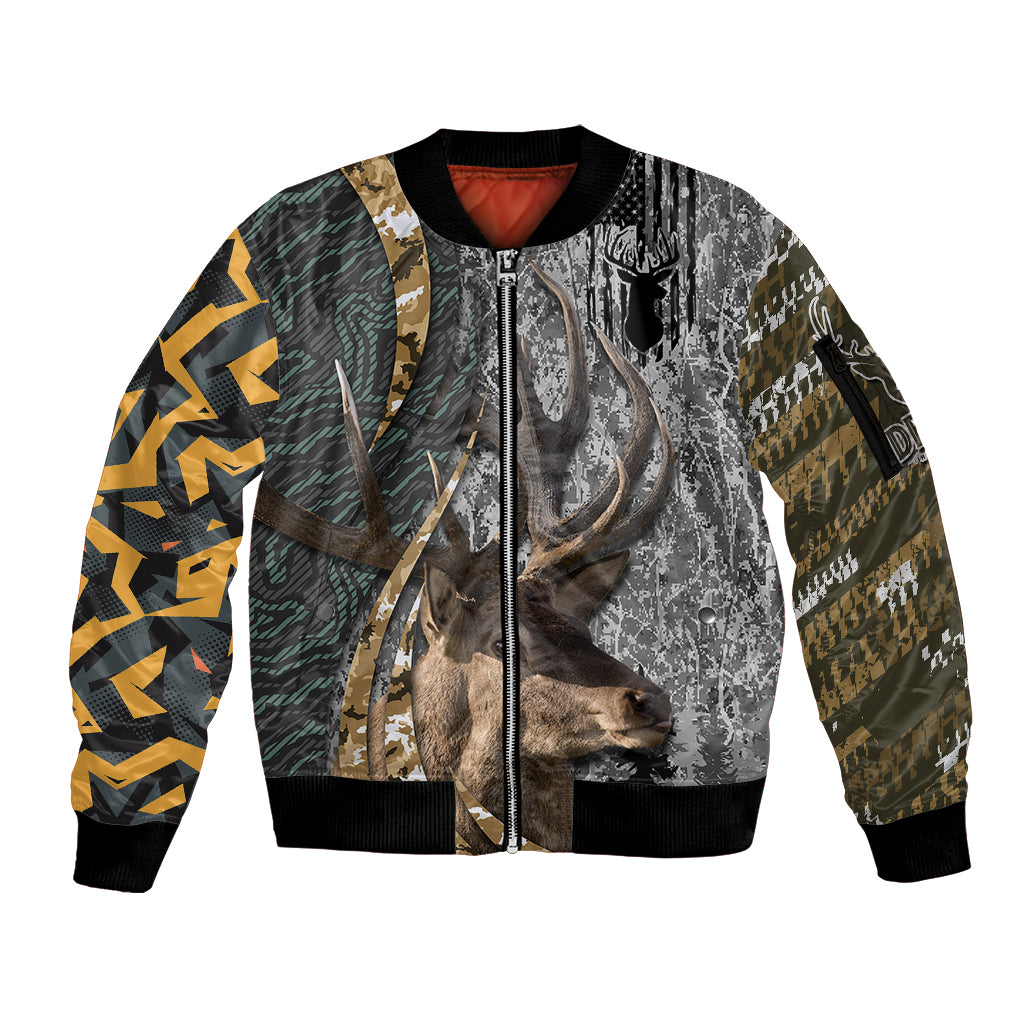Deer Hunting Abstract Grunge Pattern Sleeve Zip Bomber Jacket - Wonder Print Shop