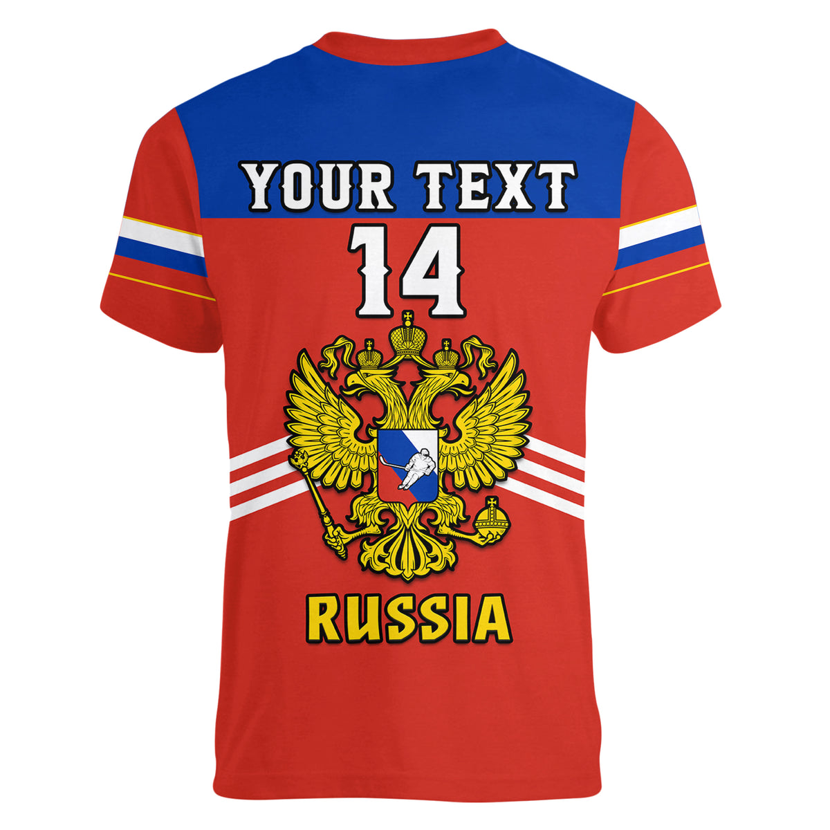 (Custom Text And Number) Russia Hockey 2023 Red Sporty Style Women V Neck T Shirt - Wonder Print Shop