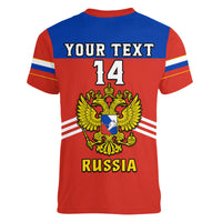 (Custom Text And Number) Russia Hockey 2023 Red Sporty Style Women V Neck T Shirt - Wonder Print Shop