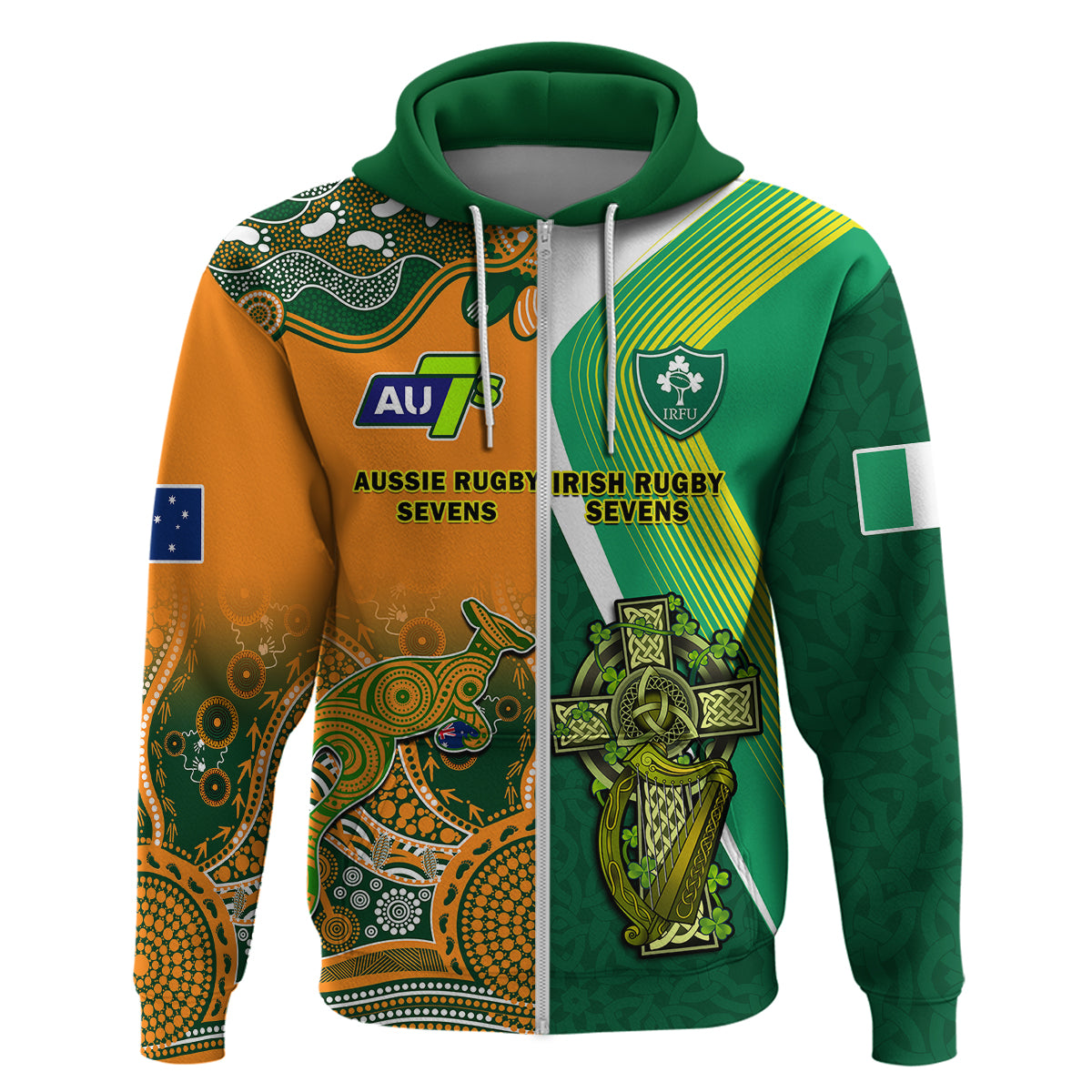 Custom Ireland and Australia Rugby Sevens Irish Sevens Mix Aussie Sevens Hoodie - Wonder Print Shop