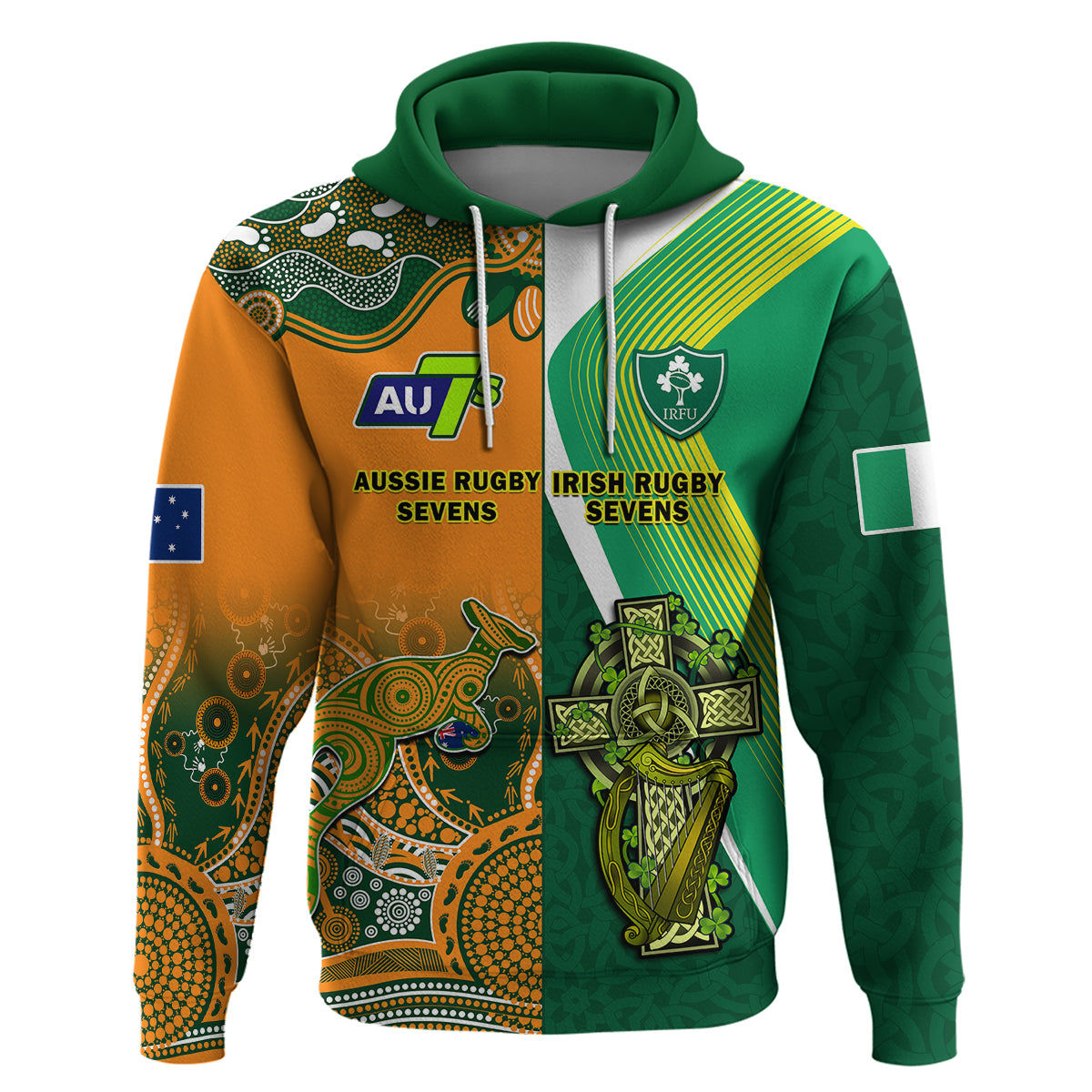 Custom Ireland and Australia Rugby Sevens Irish Sevens Mix Aussie Sevens Hoodie - Wonder Print Shop