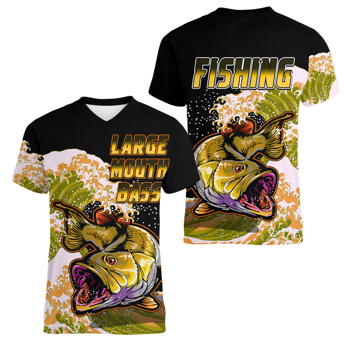 Largemouth Bass Fishing Yellow Women V Neck T Shirt - Wonder Print Shop