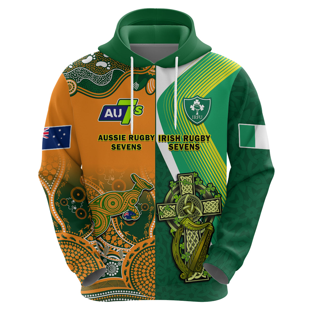Custom Ireland and Australia Rugby Sevens Irish Sevens Mix Aussie Sevens Hoodie - Wonder Print Shop