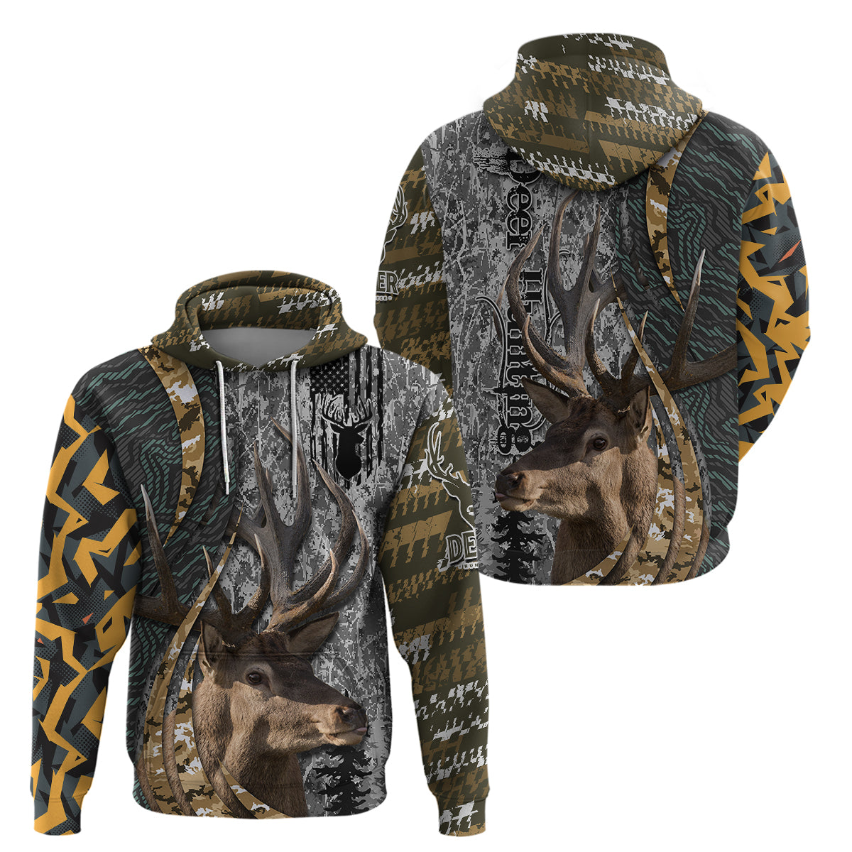 Deer Hunting Abstract Grunge Pattern Hoodie - Wonder Print Shop