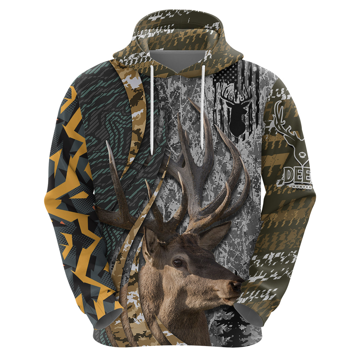 Deer Hunting Abstract Grunge Pattern Hoodie - Wonder Print Shop