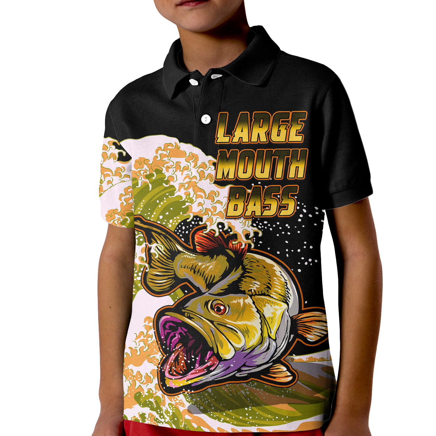 Largemouth Bass Fishing Polo Shirt Yellow for Kid - Wonder Print Shop