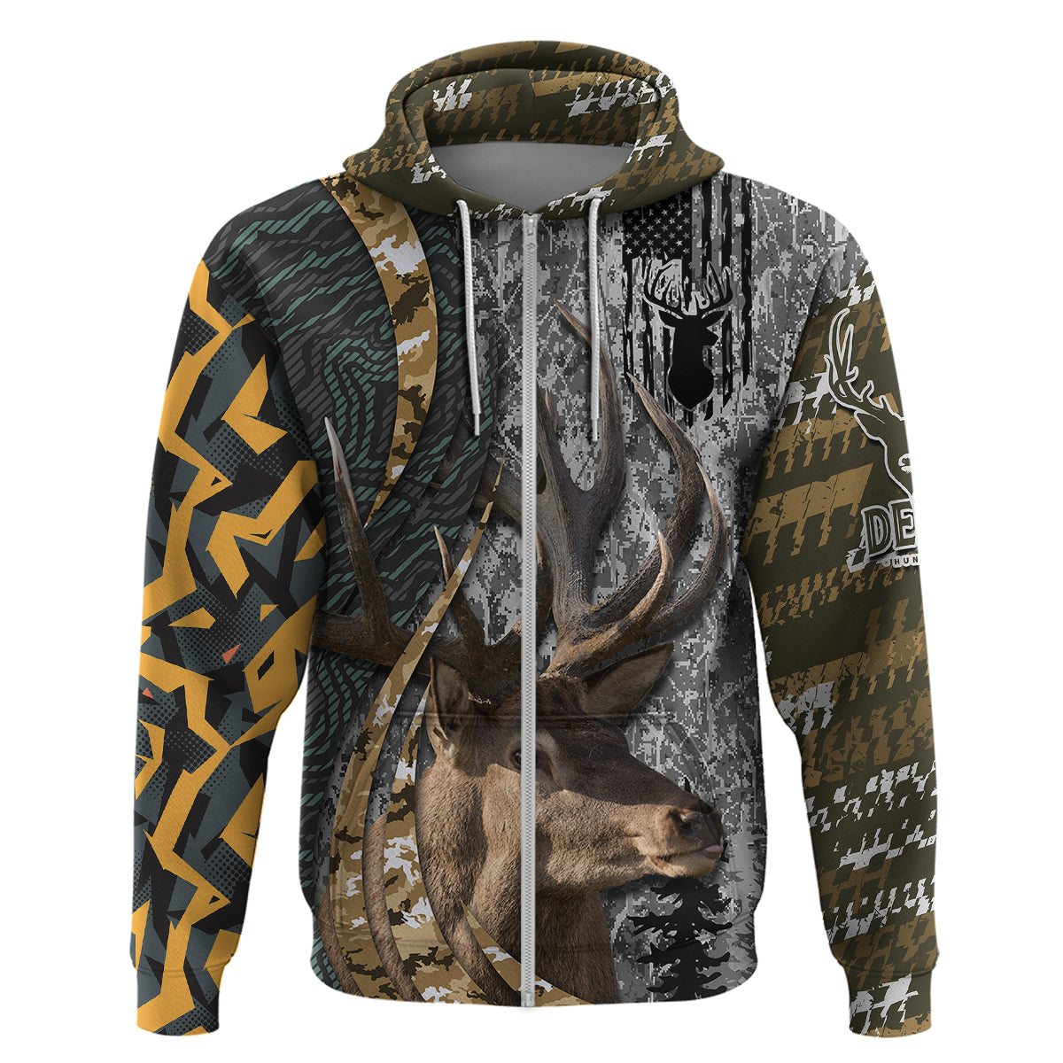Deer Hunting Abstract Grunge Pattern Hoodie - Wonder Print Shop