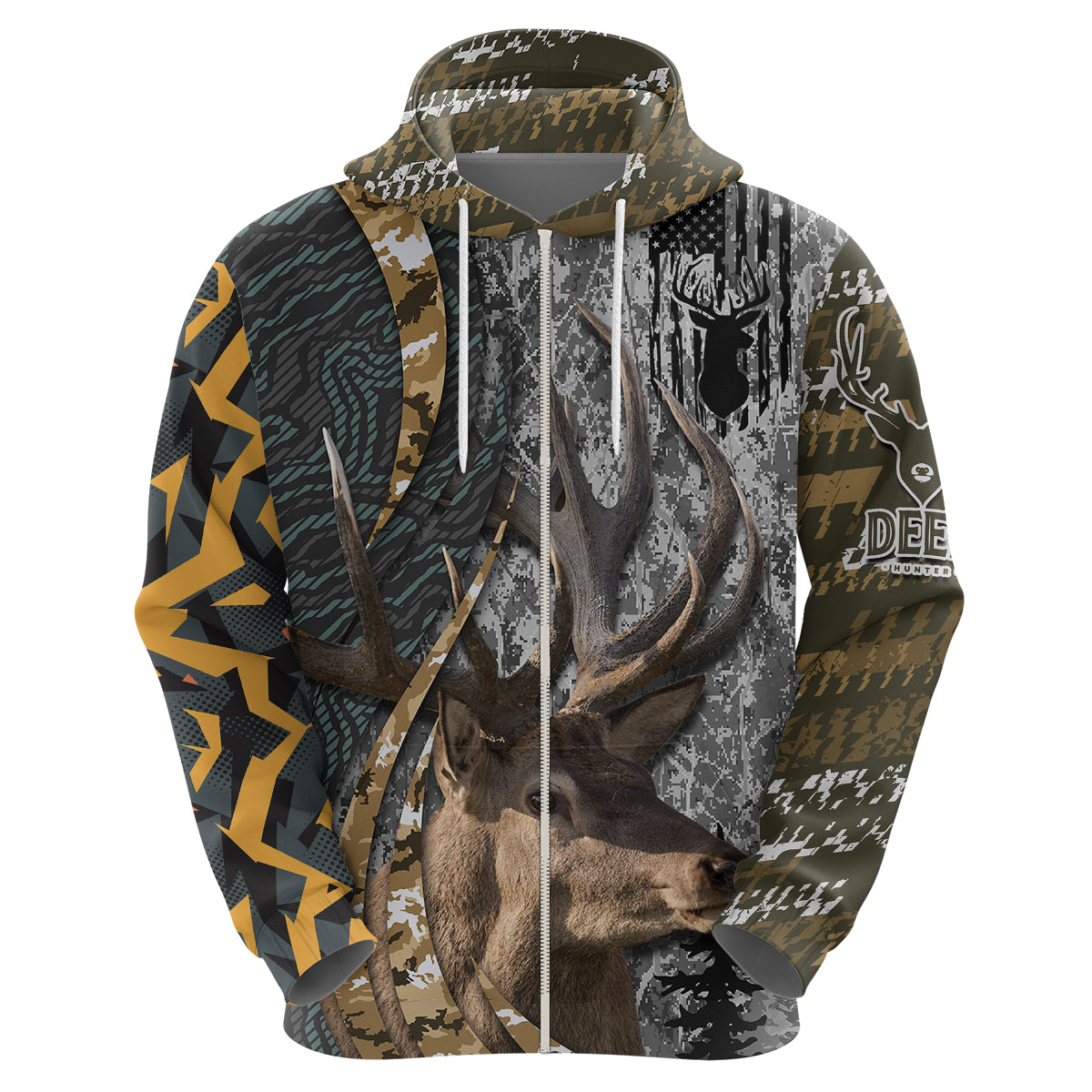 Deer Hunting Abstract Grunge Pattern Hoodie - Wonder Print Shop
