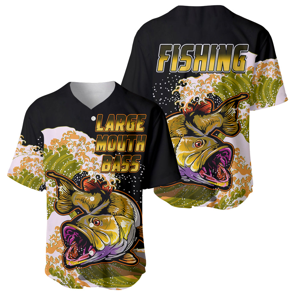Largemouth Bass Fishing Yellow Baseball Jersey LT9 - Wonder Print Shop
