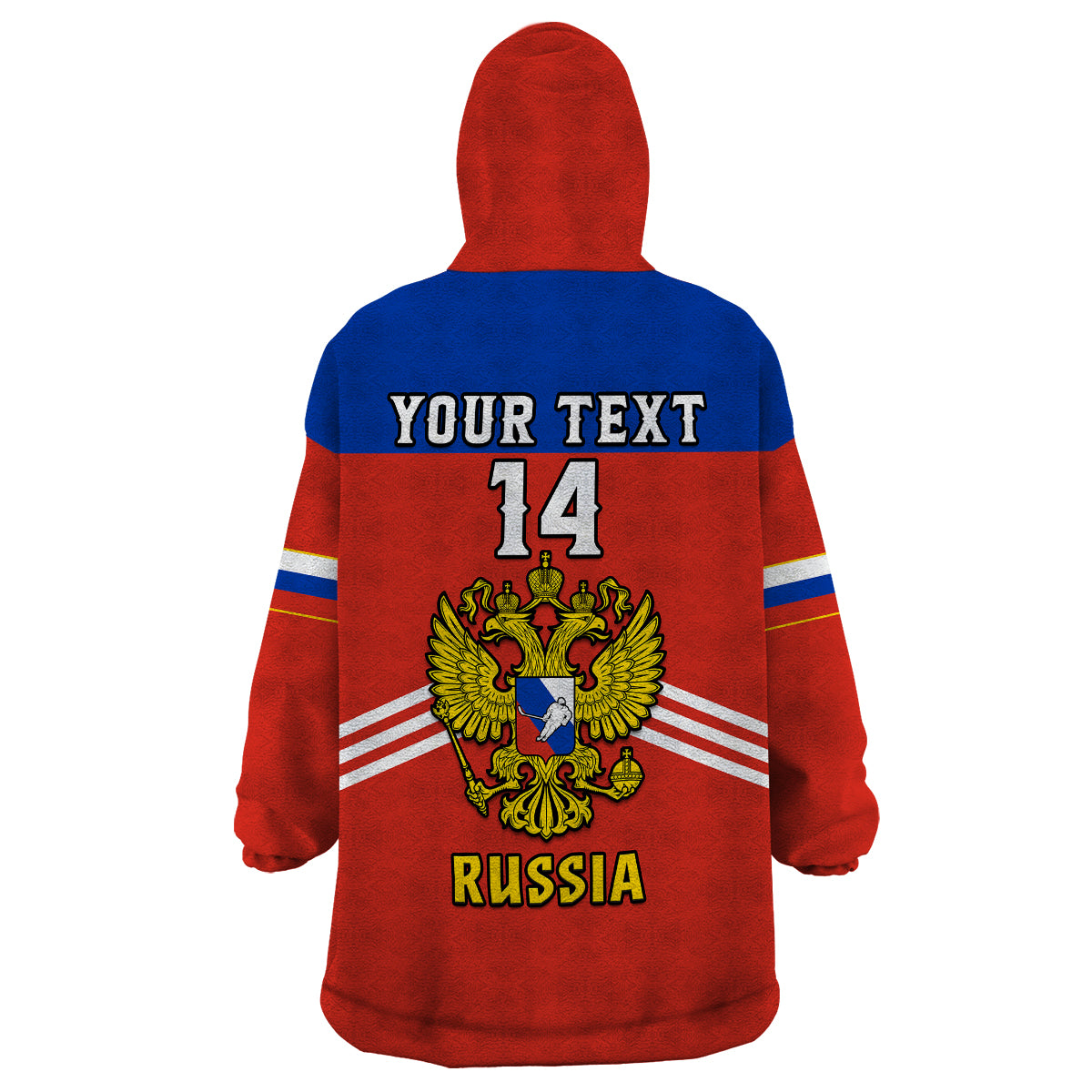 (Custom Text And Number) Russia Hockey 2023 Red Sporty Style Wearable Blanket Hoodie - Wonder Print Shop